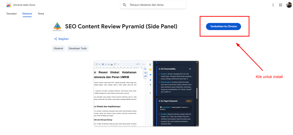 intallasi extension seo content review pyramid